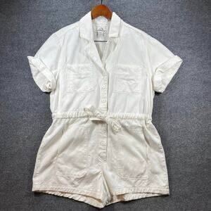 Jordache Romper Women's Medium White Patch Pockets Elastic Waist Collared